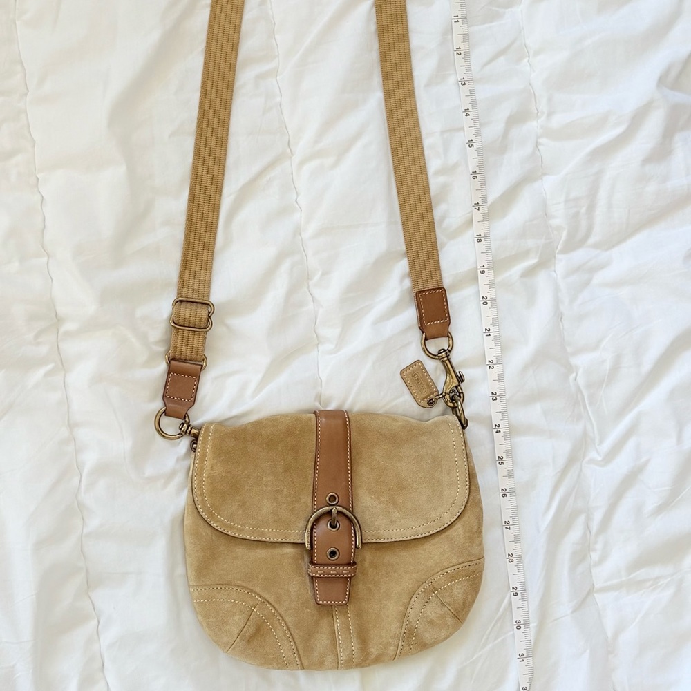 Coach mini Suede Saddle Bag 4743 Tan Mini Crossbody Equestrian Vintage - Picture 9 of 15